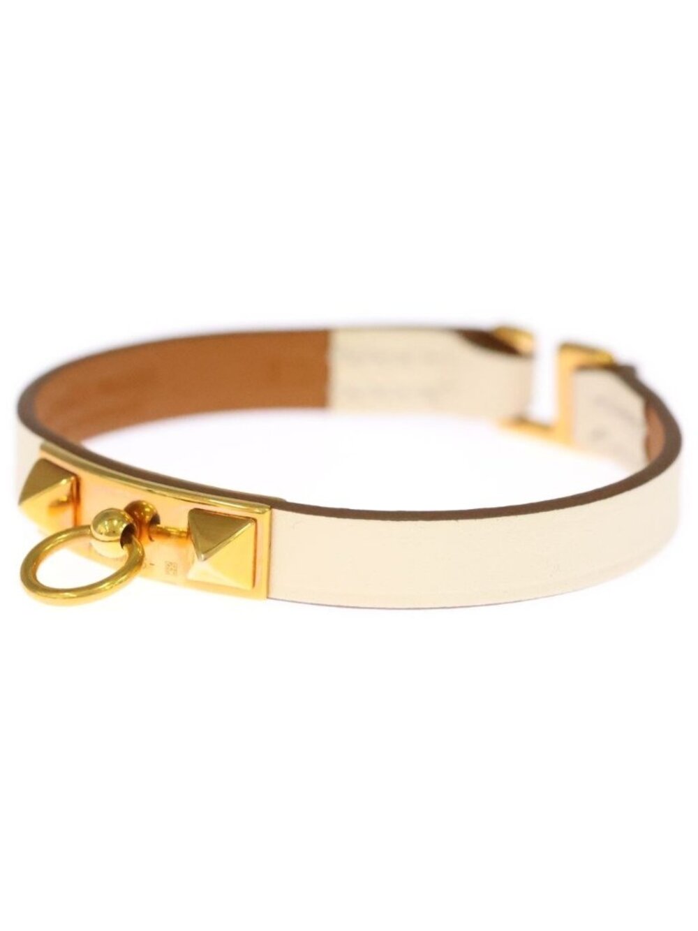 Hermes Mini Rival Leather Bracelet White Gold